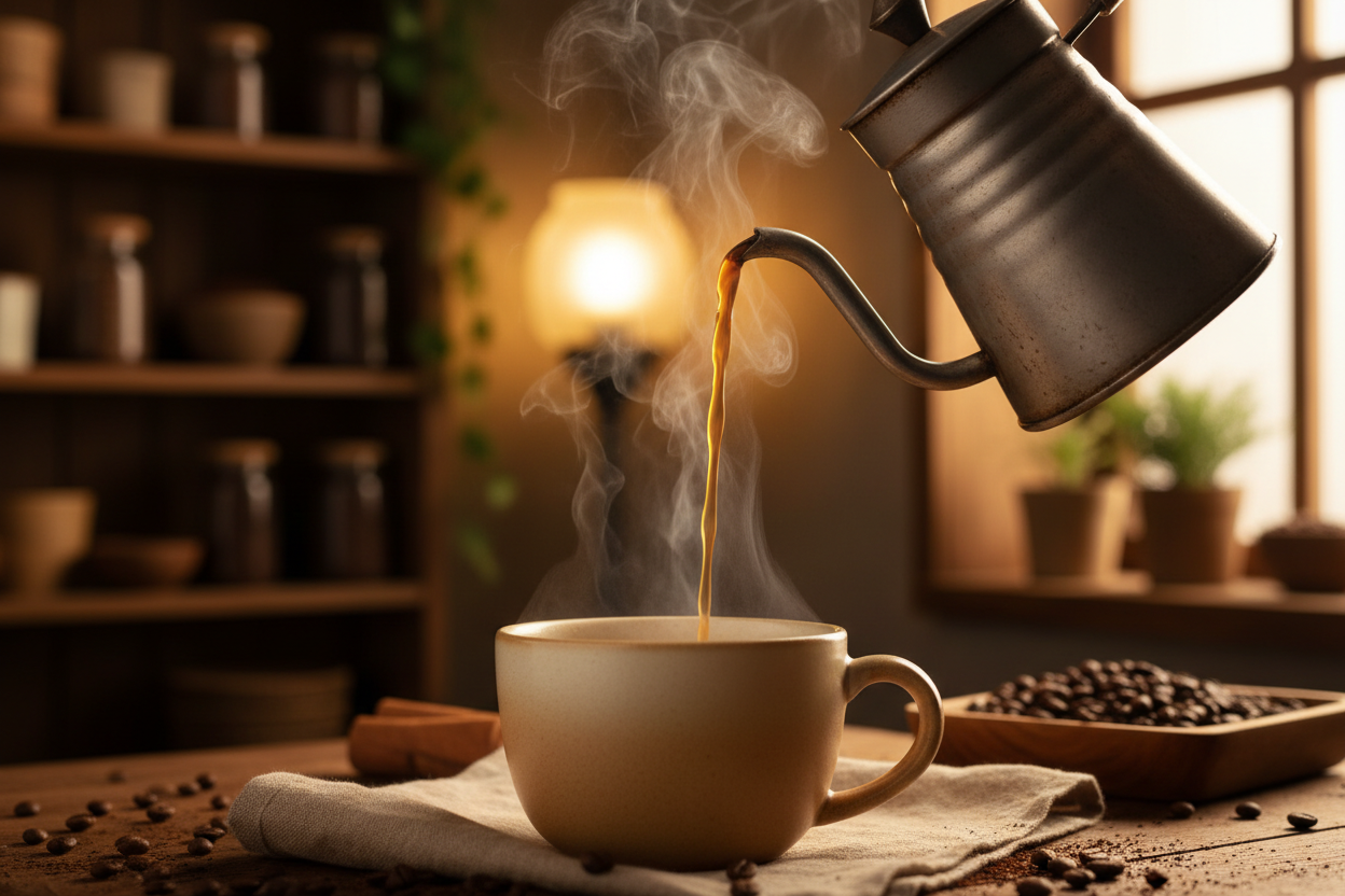 pouring coffee into a cup